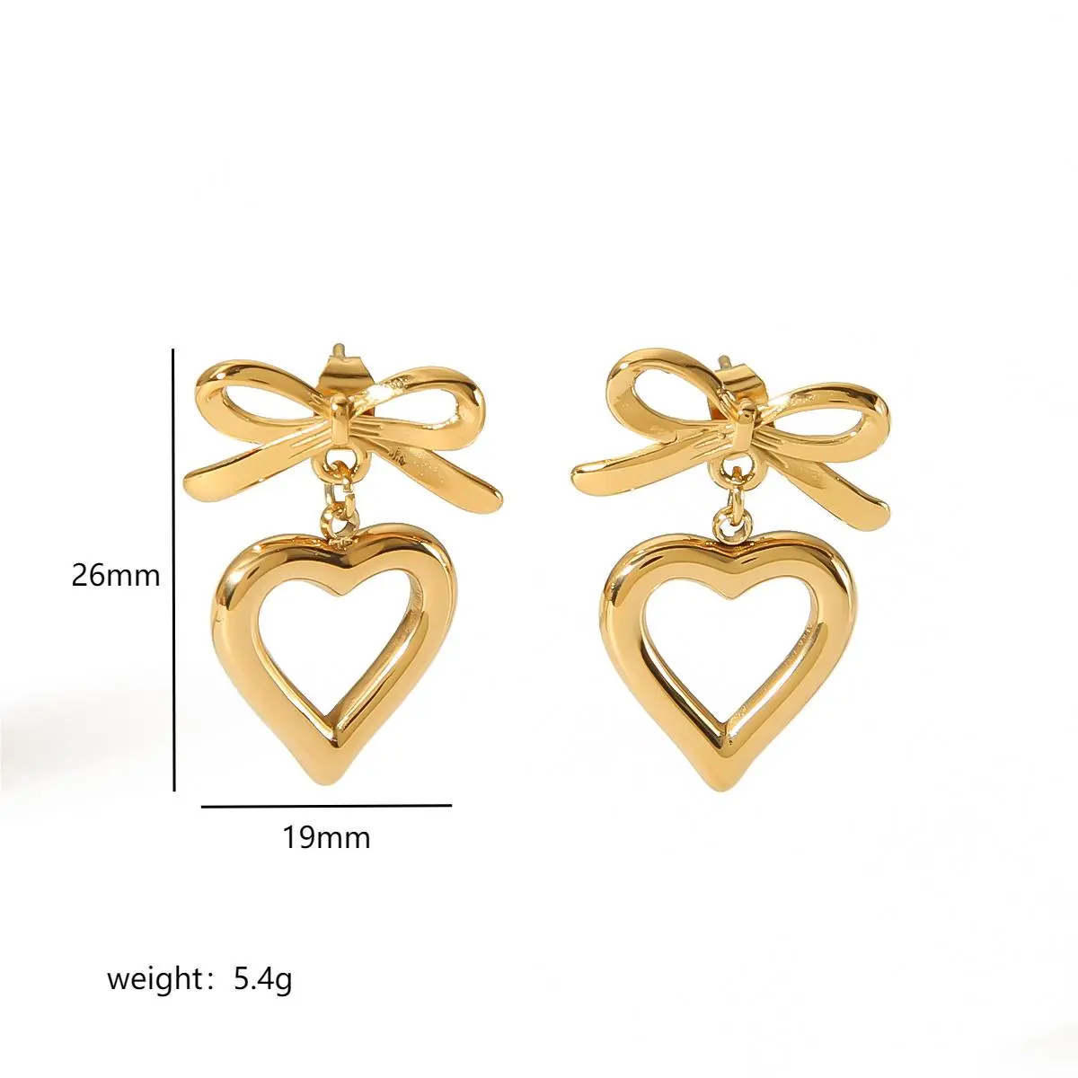 1 par de aretes de tuerca para mujer de acero inoxidable chapados en oro de 18 quilates con forma de corazón clásico de serie simple h5 Imagen2